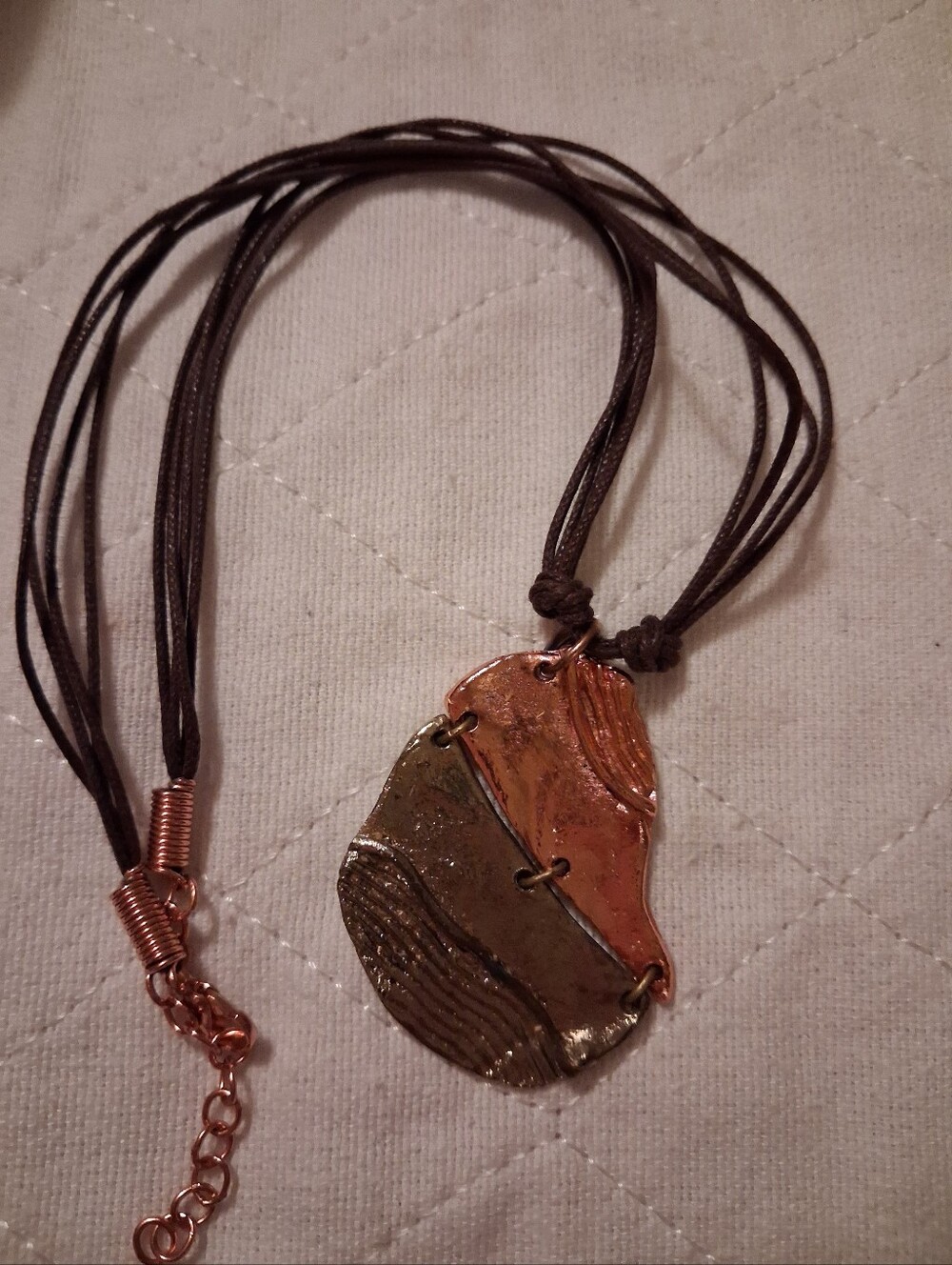 Handcrafted Copper & Bronze Two-Tone Pendant Necklace - Women Jewelry